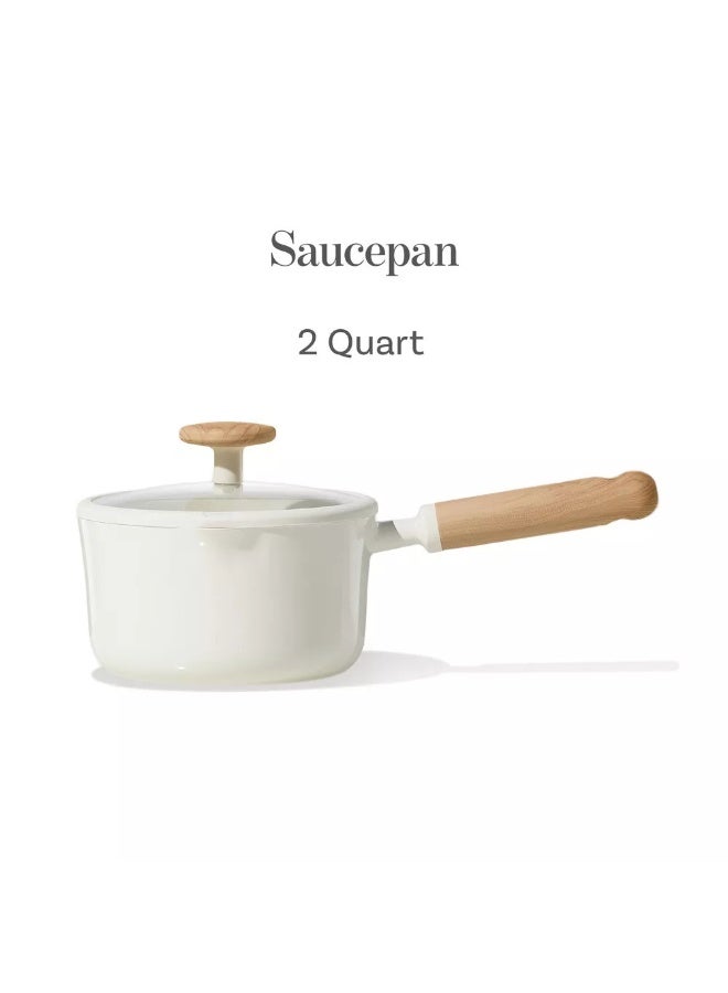 Carote 1.9 Litre Ceramic Nonstick Saucepan with Dual-Size Strainer Lid, PFAS-Free Healthy Cooking, Ergonomic Wood-Like Handle, Full-Spray Base, All-Stovetop Compatible, Dishwasher Safe (Cream) - Image 5